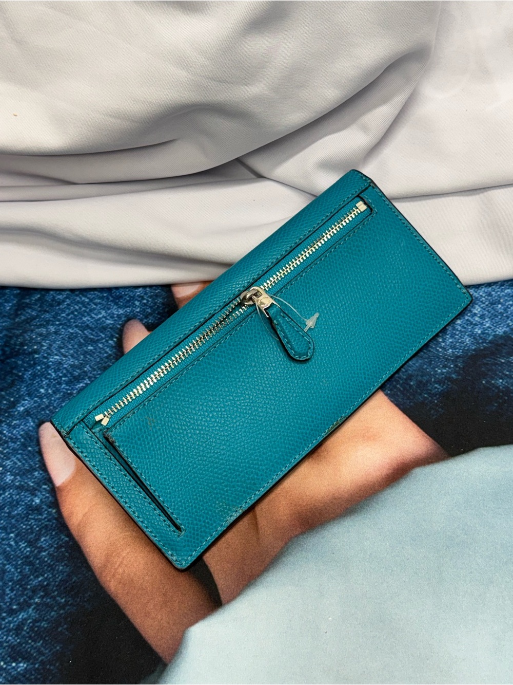 (new+card) COACH Leather Sig Teal Blue/Green Leather Continental Flap Wallet - Picture 6 of 8